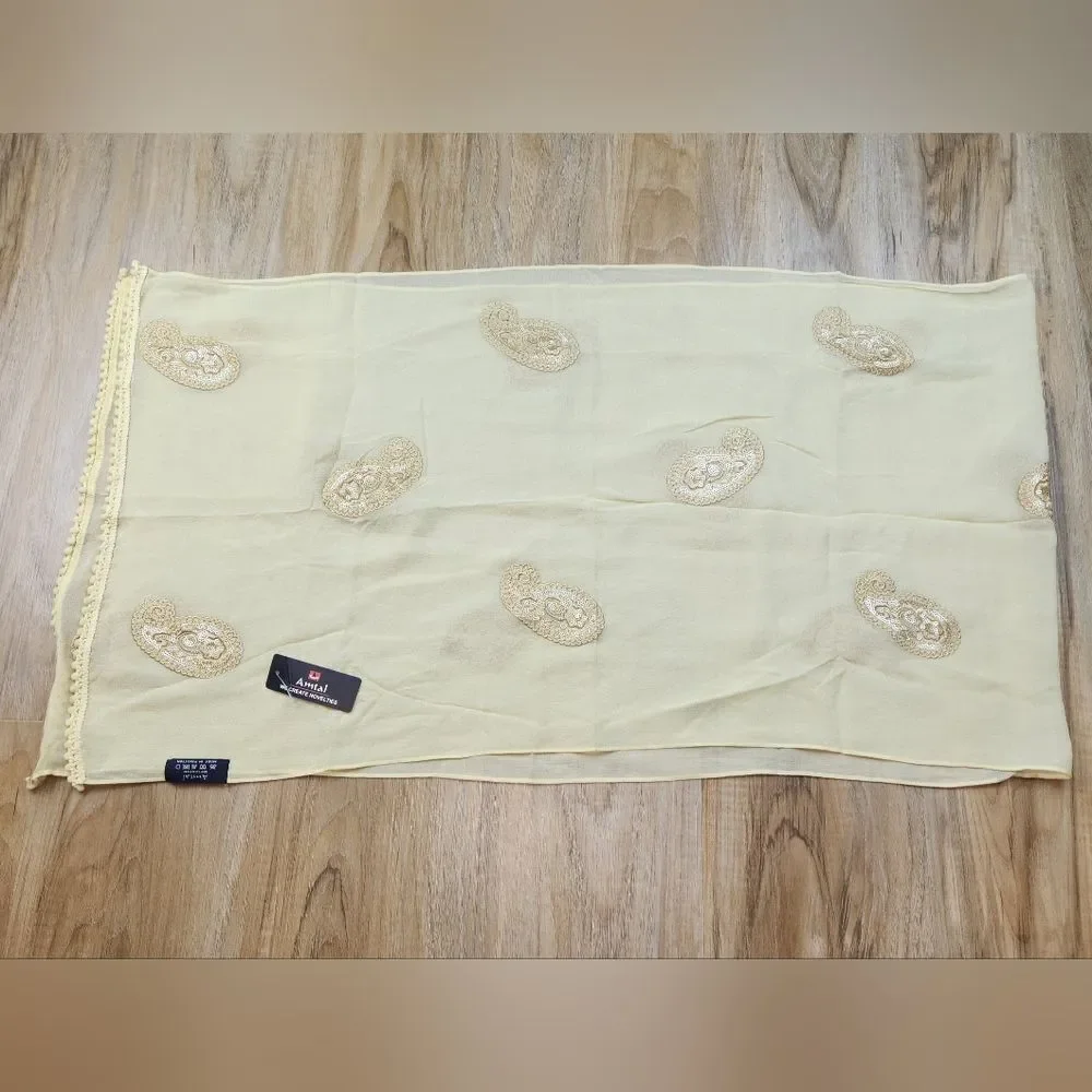 🔺️NWT Cream Embroidered Sequined Paisley Rayon Scarf